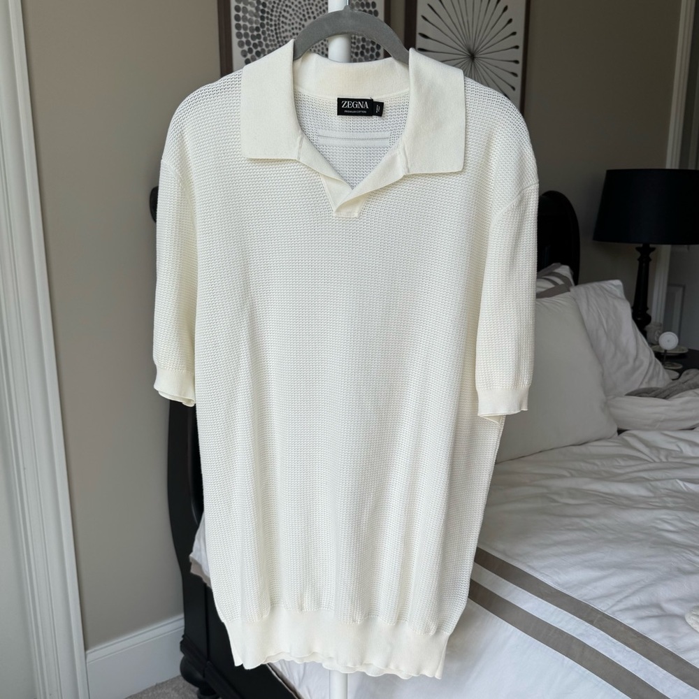 Zegna V-Neck Cotton Polo Shirt - Picture 6 of 9